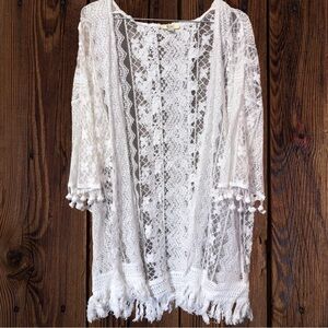 Kori America Open Lace Cardigan with Fringe - S/M​
